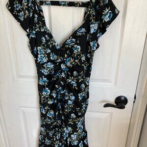 ANTHROPOLOGIE Black Dress w/Floral Pattern